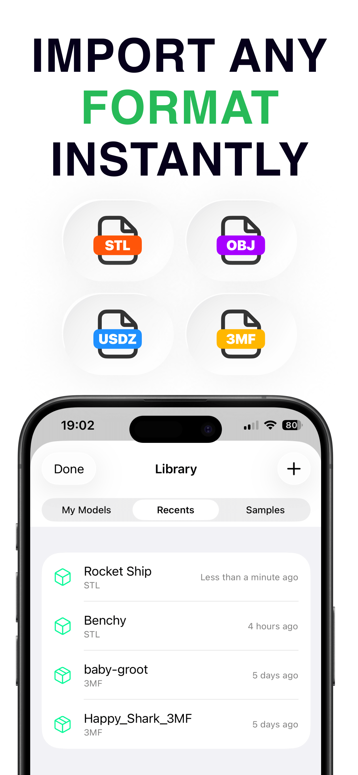 Library with STL, OBJ, USDZ, and 3MF file support